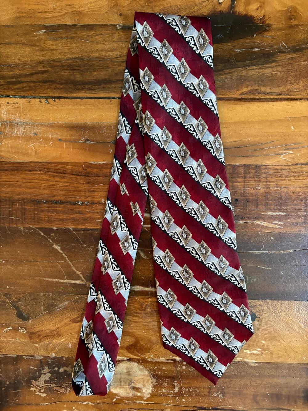 Alexander Lloyd Men’s Tie 62” Long Burgundy Gray Black Paisley Geometric Necktie